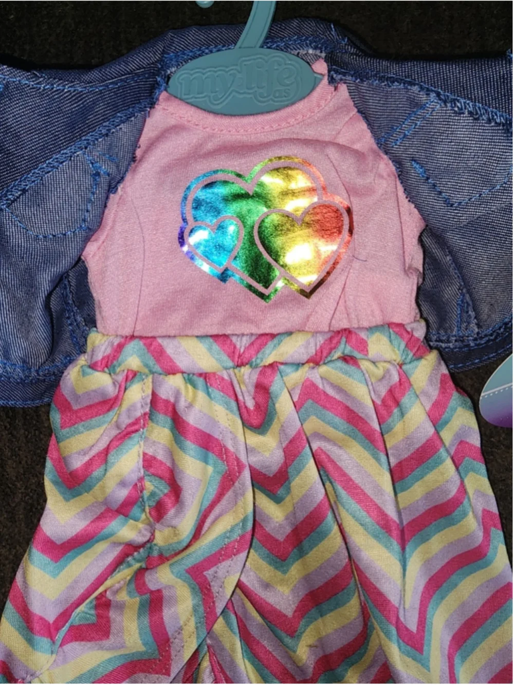 My Life As Doll Clothes Outfit Denim Vest Skirt Chevron 18